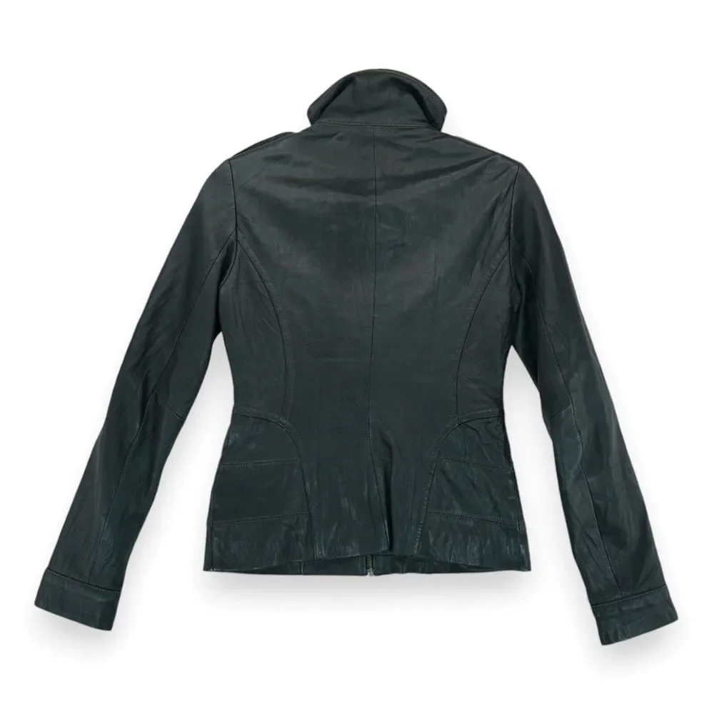 DANIER Women's Leather Jacket Full Zip Pockets‎ and Shoulder Tabs Size XXS ~ EUC